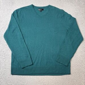 NEW The Commons Men XL Peacock Green 100% Cashmere V Neck Sweater Knit